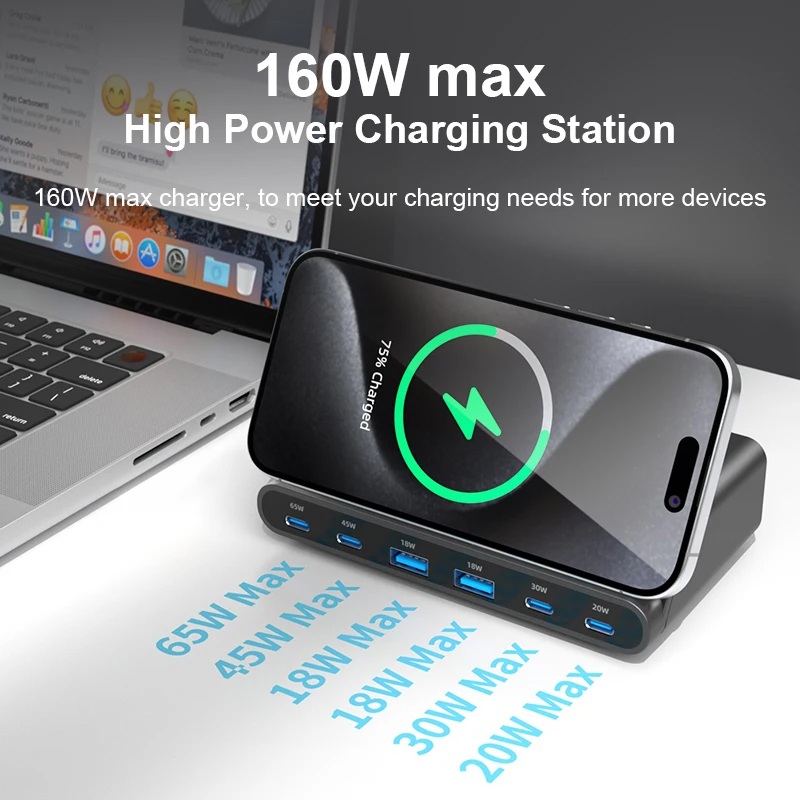 65W Charger Stand Block PPS PD Charging 4C2A Port with 15W Wireless Chargers - alternate view